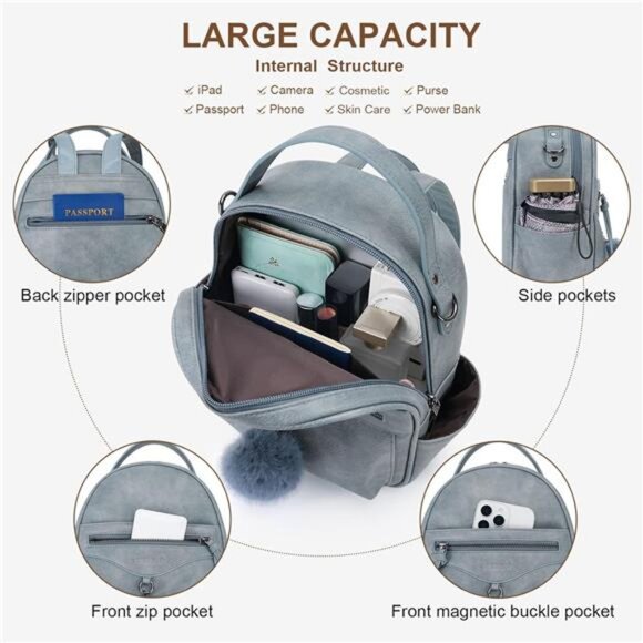 Mini Backpack with Pompom Blue - Picture 4 of 6